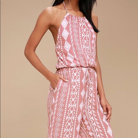 Lulus Pants - Lulus Sparrow Dusty Pink Halter Jumpsuit